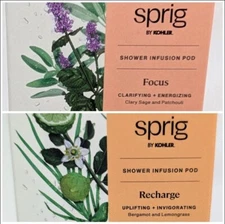 NEW 2-PACK KOHLER Sprig Infusion Shower Pods FOCUS Patchouli+RECHARGE Lemongrass