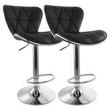 Elama 2 Piece Diamond Tufted Faux Leather Adjustable Bar Stool in Black w Chrom
