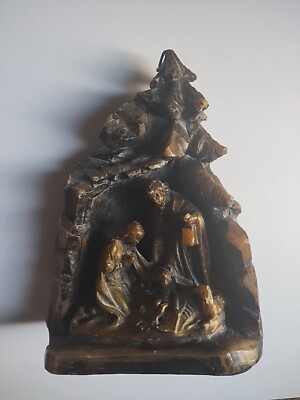 Large Wax Art Candle Nativity Manger Scene Christmas 9.5  x 6.5'' 1970s Vntg Old