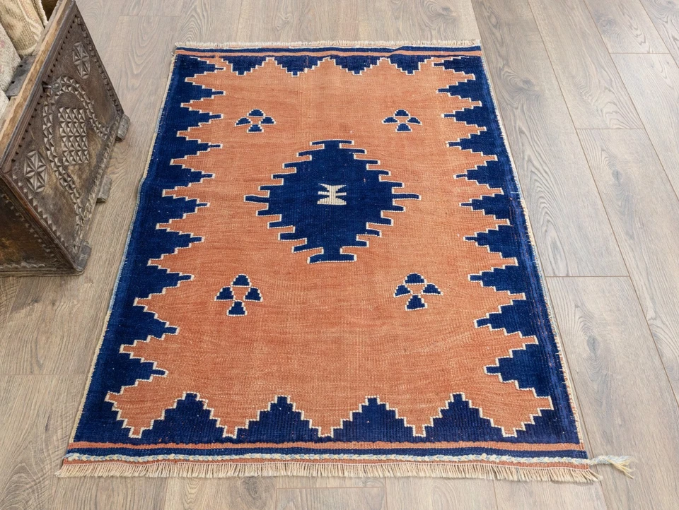 Alfombra moderna minimalista Oushak hecha a mano 3,1x3,11 pies estilo navajo turco vintage Foto 4 de 4