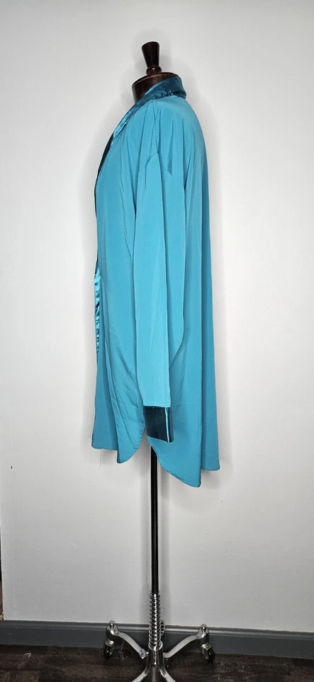 Vintage 1980s Victoria Secret Gold Label Teal Silky Sleep Shirt Size Large - Image 2 of 4