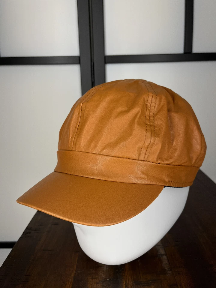 Gorra boina ajustada adulto talla única marrón clásico aspecto francés imitación cuero años 80 Foto 4 de 4