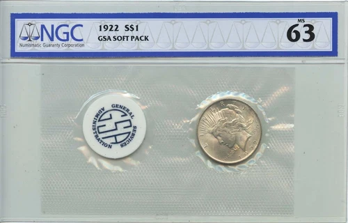 1922 Peace Dollar GSA SOFT PACK S$1 NGC MS63