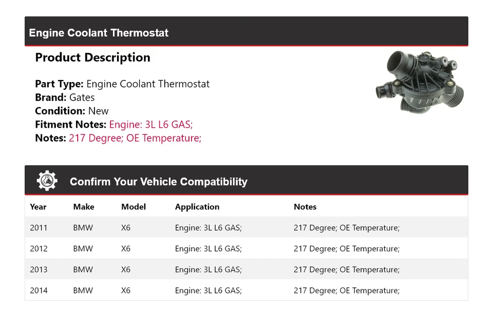 适用于 2011 - 2014 宝马 X6 3L L6 气体发动机冷却液恒温器门 2012 2013 — 第 2/4 张图片