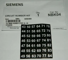 NEW SIEMENS NBK04 Panel Board Numbering Strips, 43-84, Stick on Type