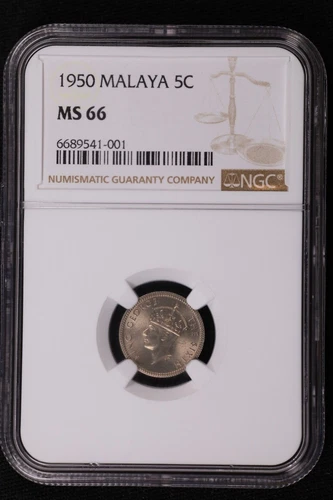 1950 Malaya 5 cent coin - NGC MS 66