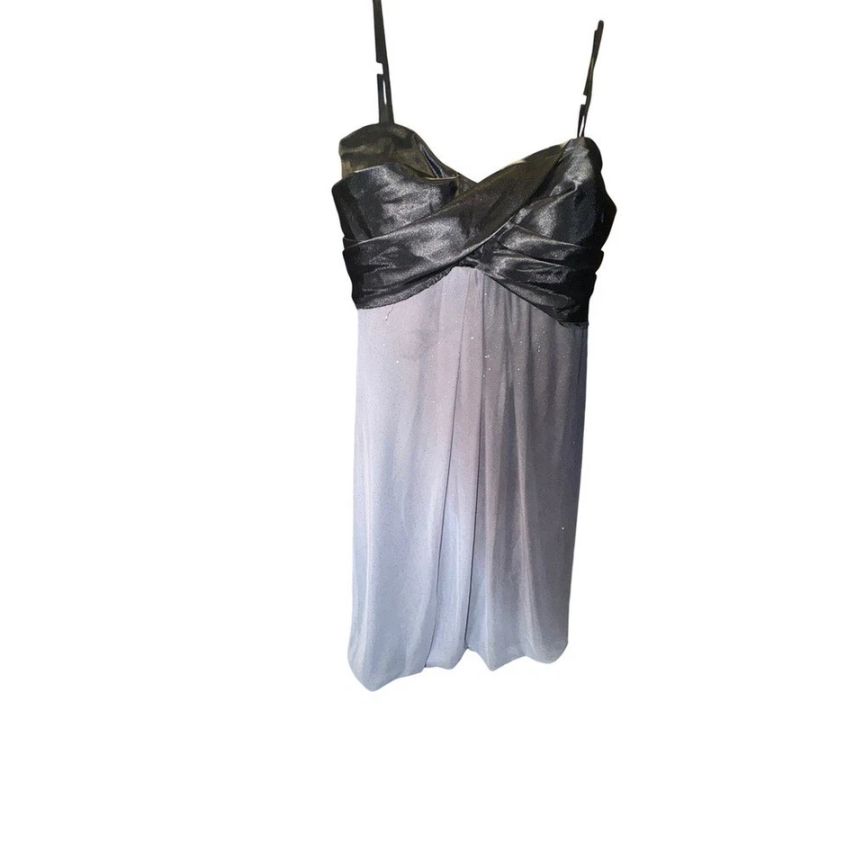 Xscape Joanna Chen Black Silver Ombre Glitter Tulle Empire Waist Mini Dress 14 - image 3 of 4