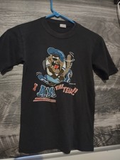 Vintage 80s Youth L Tazmanian Devil Baseball Spell Out Faded T-Shirt Black USA