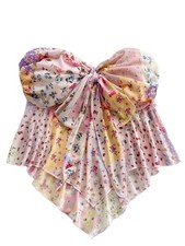 Women's Floral Print Strapless Tie Front Crop Tube Top Medium A Multicolor