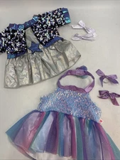 Build a Bear Fancy Dress W Glitz Sequins Lot of 2 W Matching BBW Bows