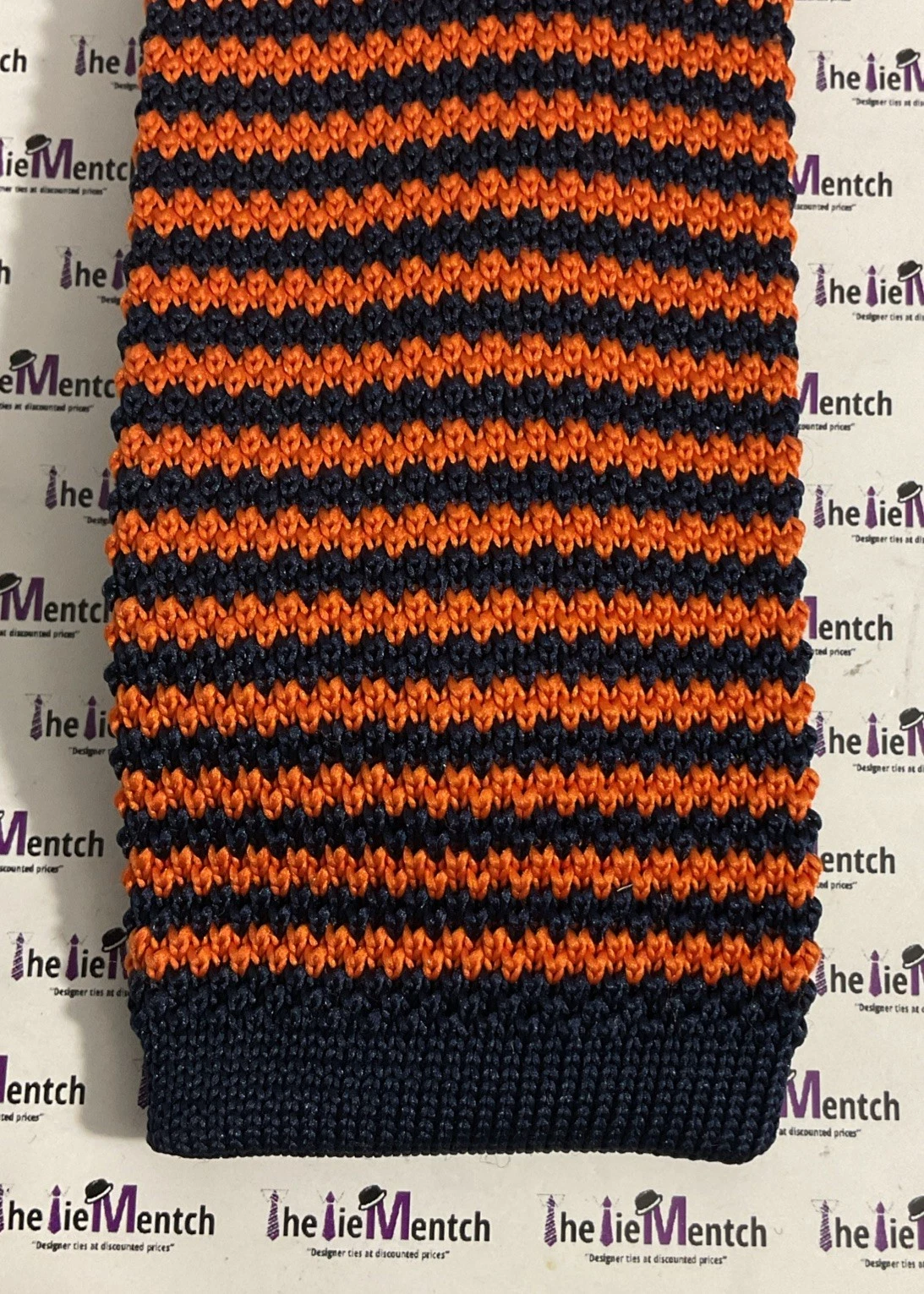 CHAPS Orange & Navy Striped Knitted Sock Tie Square Ends 100% Wool NEW 2.5”