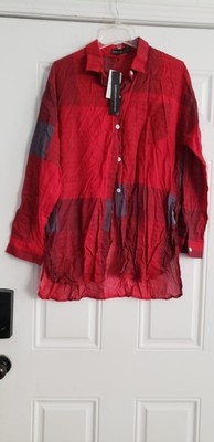 Zanzea Women's XXL Red Blue Plaid Collared Long Sleeve Button-Front Shirt