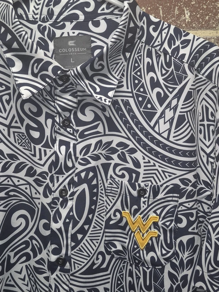 West Virginia Mountaineers Colosseum Navy White Tribal Print Polo Men's Large - Image 2 of 4