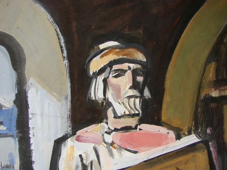 Ukrainian Soviet gouache Painting historical portrait duke Kyiv Bouchukism Art - Image 3 of 4