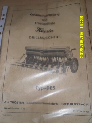 Hassia Drillmaschine Gebrauchsanleitung und Ersatzteilliste mit Sätabelle - Bild 1 von 2