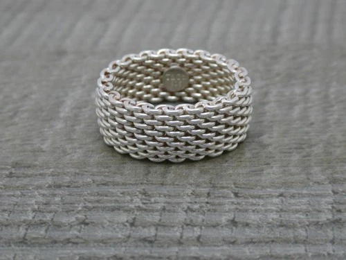 Original Tiffany & Co Somerset Mesh Ring Sterling Silver, 10mm,UK Size Q