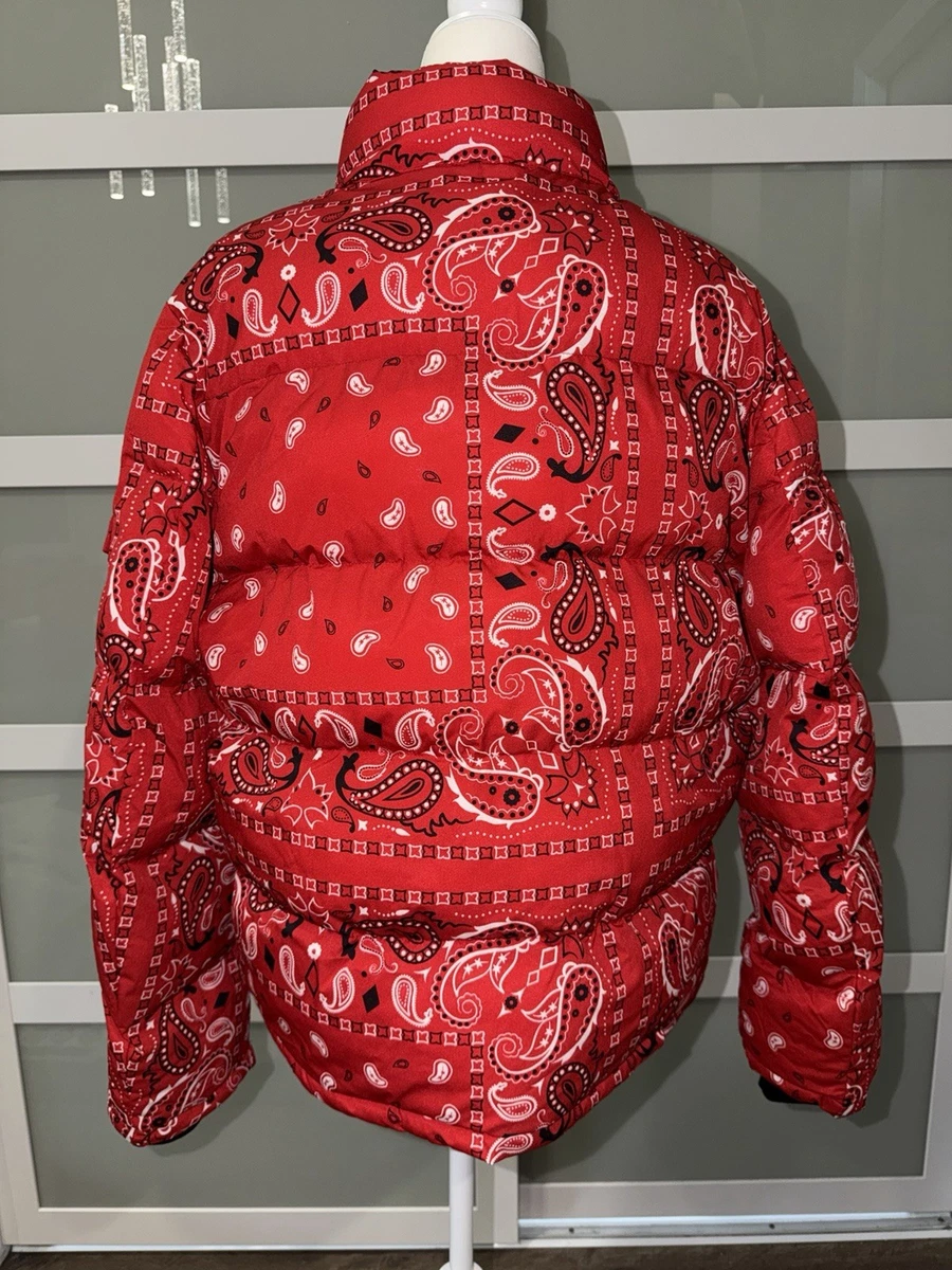 Levi's Men's Puffer Jacket Red Bandana Sherpa Collar Western Size (LARGE)
