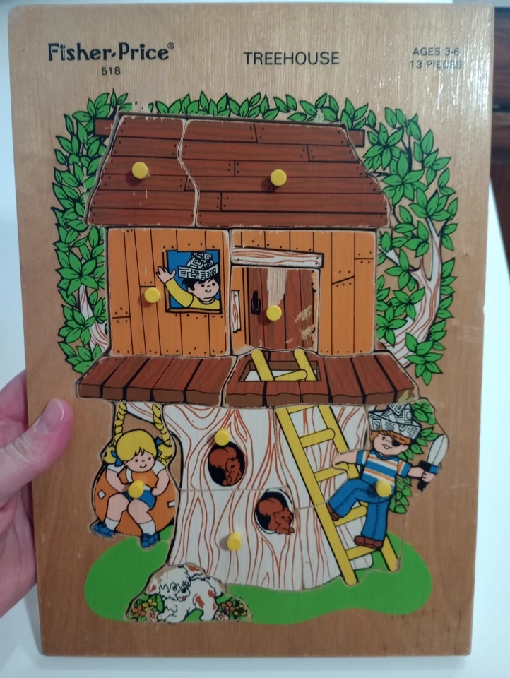 Two Vintage 70's Fisher Price Wooden Puzzles #518 And #511 Treehouse And Pups - Image 3 of 4