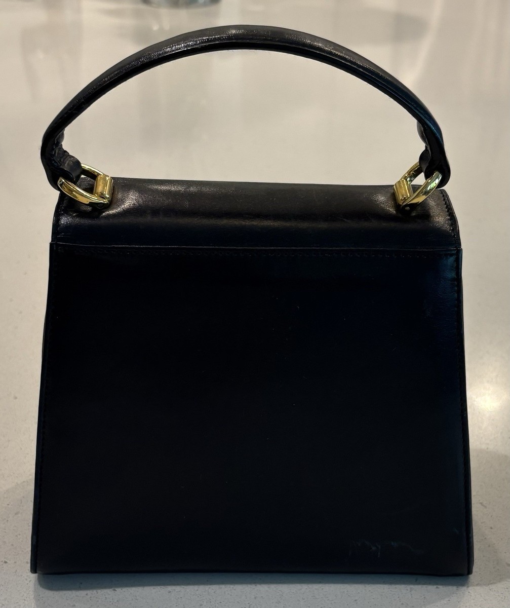 Salvatore Ferragamo Vara Bow Ribbon Hand Bag Purse Blue Leather View 2