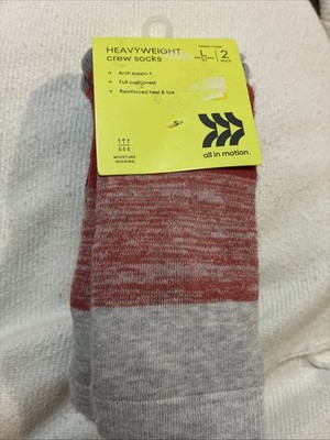 All In Motion Womens Heavyweight Crew Socks 2 Pack Red-Gray Sz: 3-7