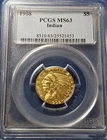 A 1908 $5 Gold Indian Eagle PCGS MS63