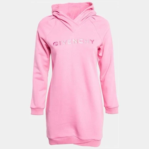 Abito Givenchy rosa con cappuccio e logo ricamato misto cotone taglia 12+