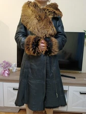 Vintage Toscana Fur Shearling Coat – Real Sheepskin, Black Leather syze M-XL