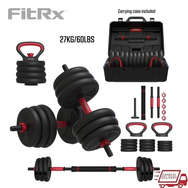 4-in-1 Adjustable Dumbbell Barbell Kettlebell Weight Set 60lbs Compact Home Gym