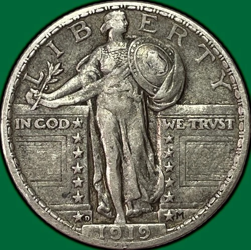 1919-D Standing Liberty Quarter Extremely Fine XF Coin, Tiny Scratch #38090