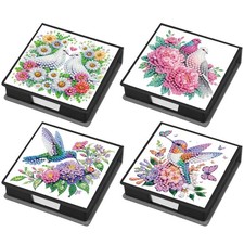4 Pcs Floral Bird Diamond Art Sticky Note Holder with 640 Sheets Paper, 5D DI...