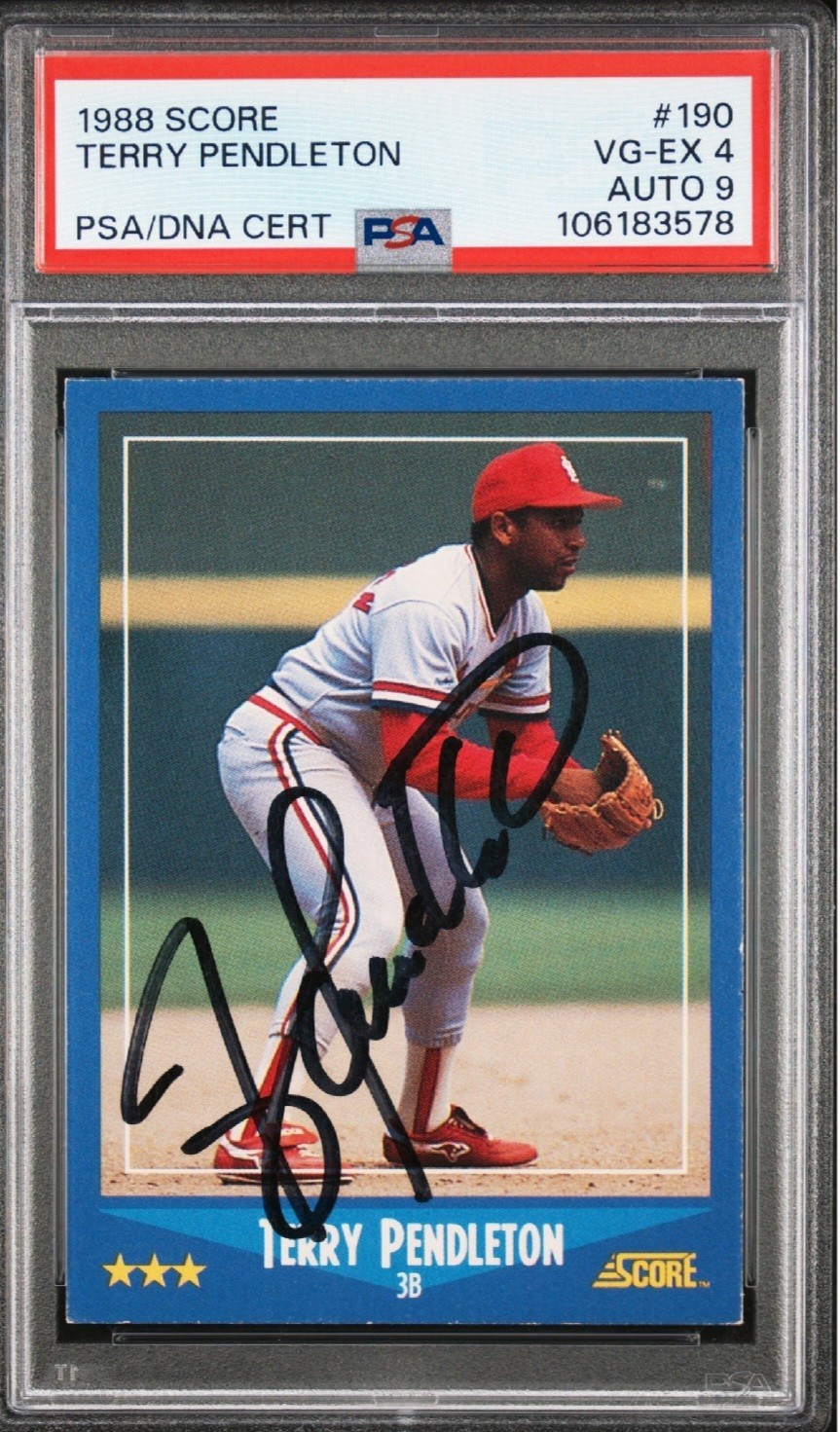 TERRY PENDLETON PSA 4 1988 SCORE #190 DNA 9 AUTOGRAPH AUTO CARDINALS Nice Sig!