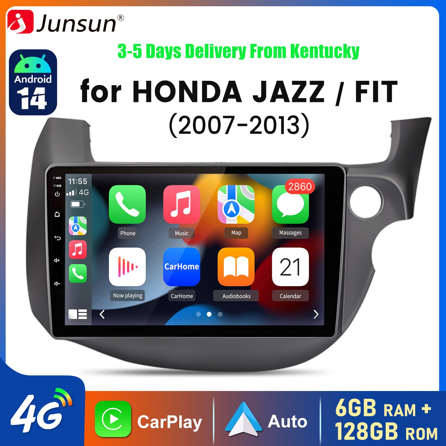 6+128G Android 14 Carplay Car Stereo Radio GPS Navi For Honda Fit Jazz 2007-2013