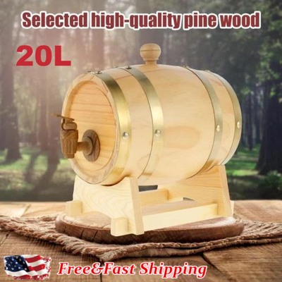 #ad 20L Wood Barrel Oak Wine Barrel Steel Hoop Whiskey Wine Beer Storage Container $96.99