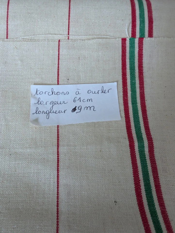Gros coupon pour torchon ou autre en coton, longueur 9m, liteaux rouge et vert - Photo 2/4