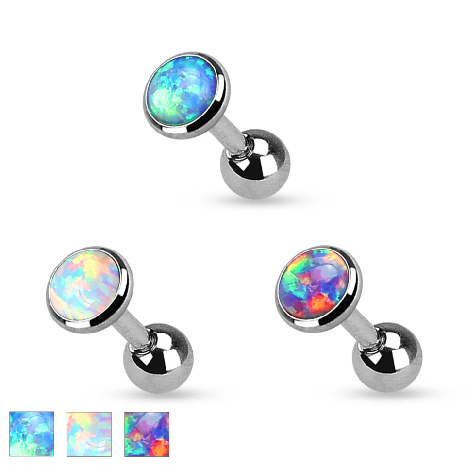 3 Pc Opal Set Top Surgical Steel Helix Tragus Cartilage Barbell Stud Earring - Image 2 of 2