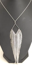 Lariat necklace silver tone tassle necklace 30"