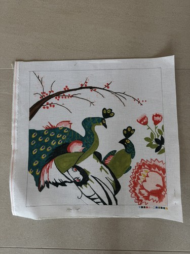 handpainted needlepoint canvas KCN Designers Peacocks