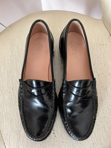 NWT J.CREW Winona lug-sole penny loafers in spazzolato leather, Sz 7.5 US, Black - Picture 5 of 6