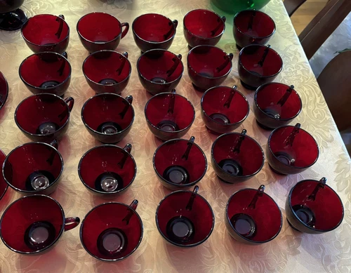 Vintage Anchor Hocking Royal Ruby Red Coffee Tea Punch Cups set of 25