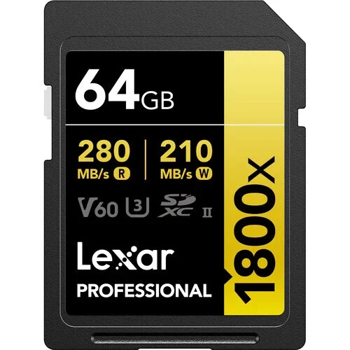 Lexar 64GB Professional 1800x UHS-II SDXC Scheda di Memoria (Serie ORO, Confezione da 2) - Immagine 2 di 3