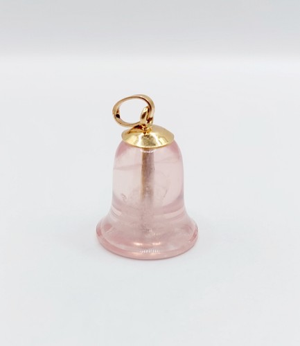 Colgante vintage de oro rosa 18k adornado con cuarzo rosa en forma de campana - Imagen 3 de 8