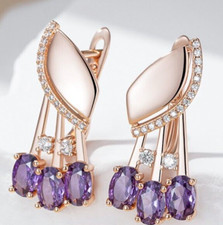 Elegant 585 RG Rose gold rose gold with Natural Amethyst 4.2 gr English earrings