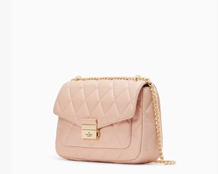 WANDLER Borsa a tracolla Kate Spade Carey media trapuntata tracolla pelle rosa conchiglia nuova con etichette.