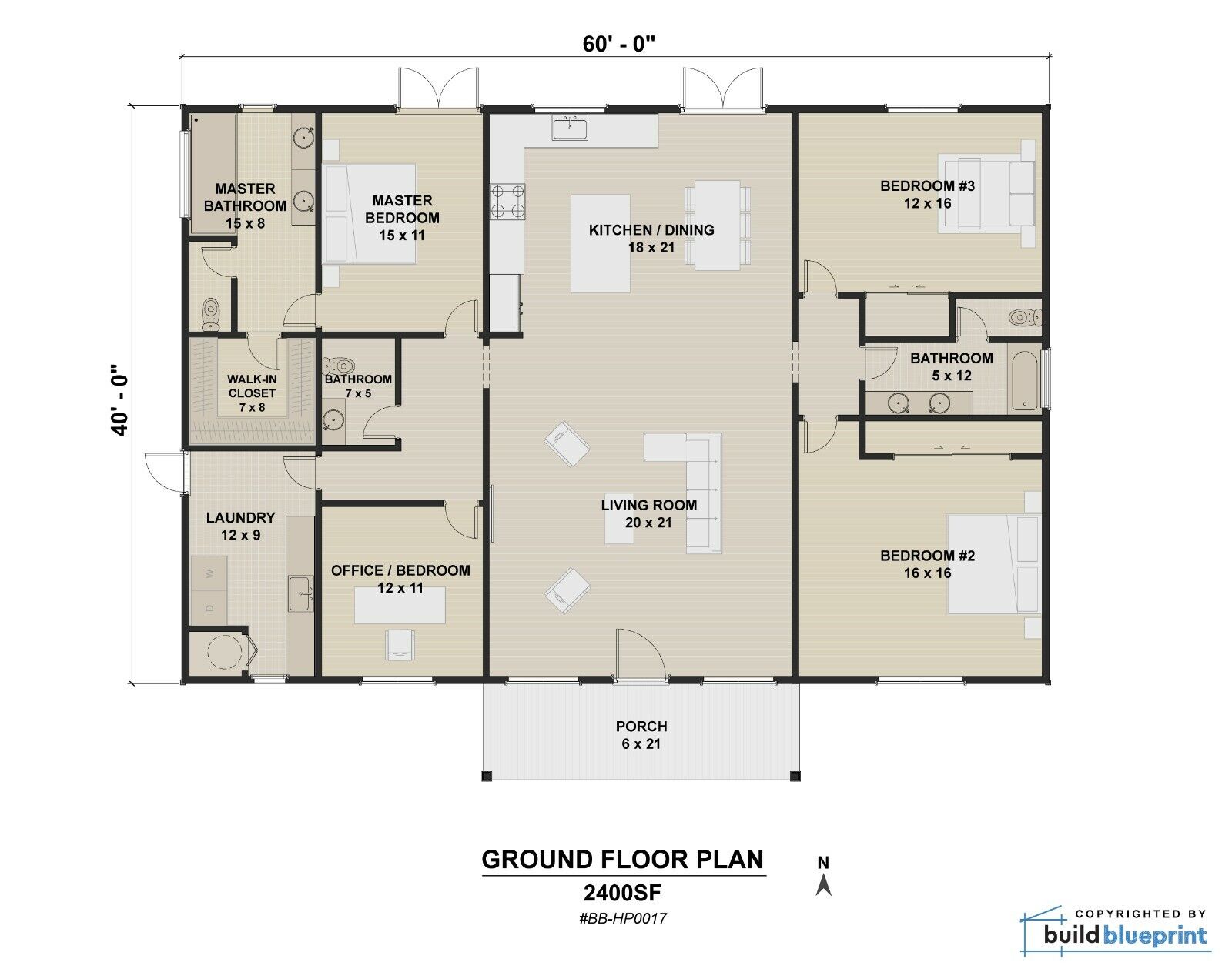 40' x 60' Modern House Architectural House Plans 4 Bedroom - PDF Download