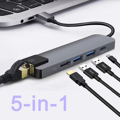 5-IN-1 USB Hub Type-C Docking Station with 4K HD RJ45 Ethernet USB3.0 PD3.0 Y2S7