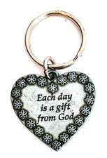 Older Metal Heart Keychain Keyring "Each day..."