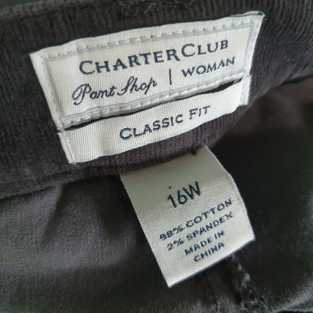 NEW Charter CLub Classic Fit Tummy Slimming Straight Gray Corduroy 