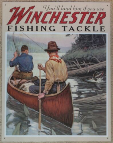 Vintage Replica Tin Metal Sign Fisherman rule Bass Reel Fish Lure Rod lodge 1870 