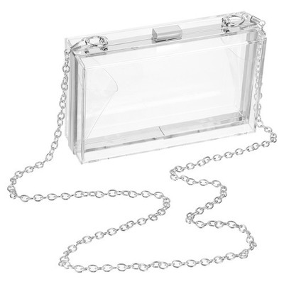 Frauen Clear Purse, Acryl Clear Clutch Bag Square mit Kette, Transparent/Silber