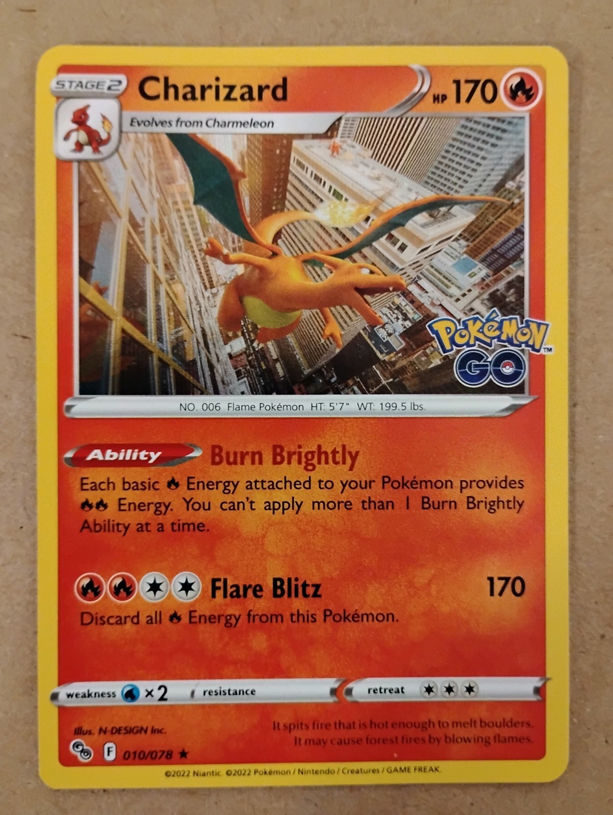 Charizard 010/078 Pokemon Go Holo NM Pokemon TCG🔥🔥